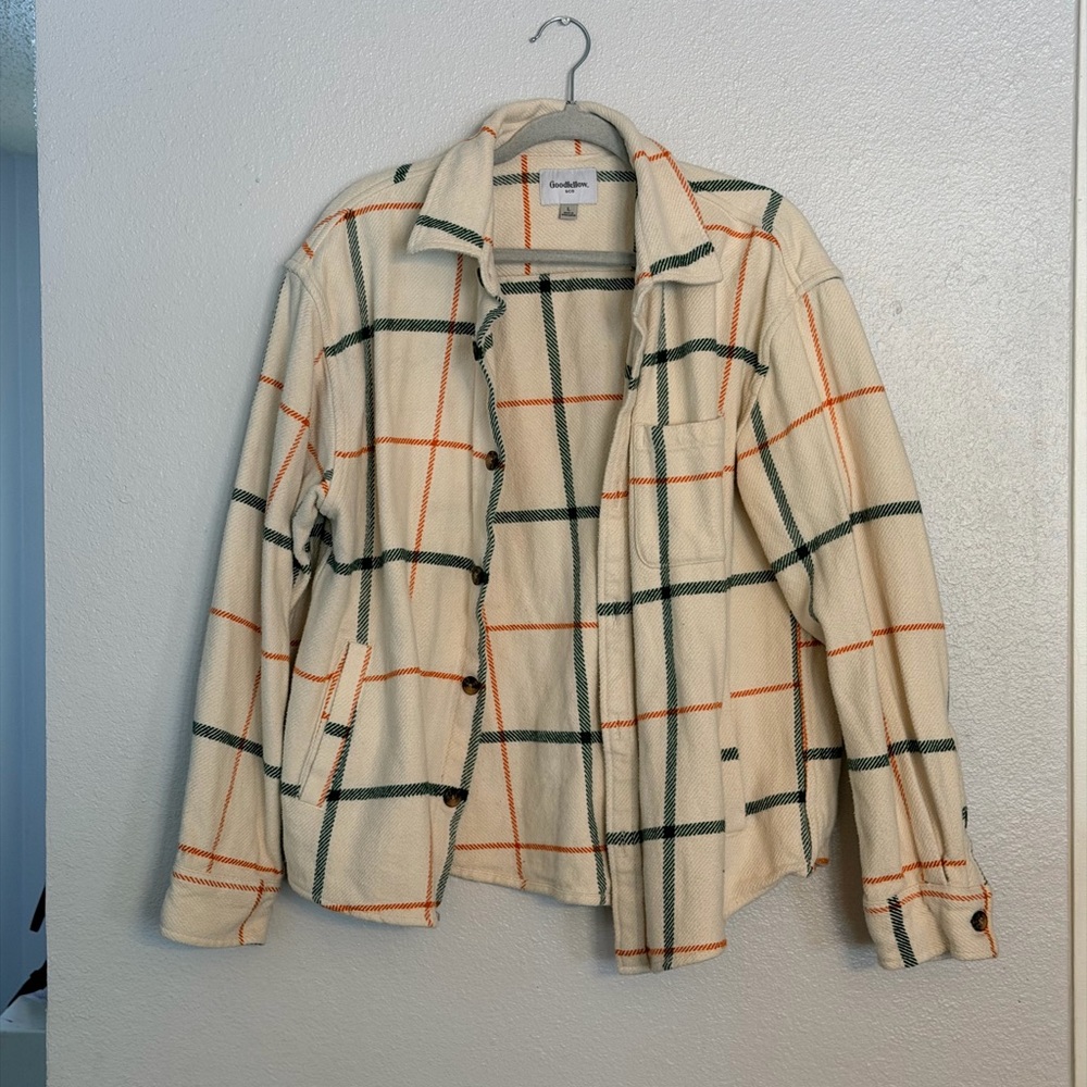 Goodfellow & Co Cream and Green Plaid Button Down Shirt